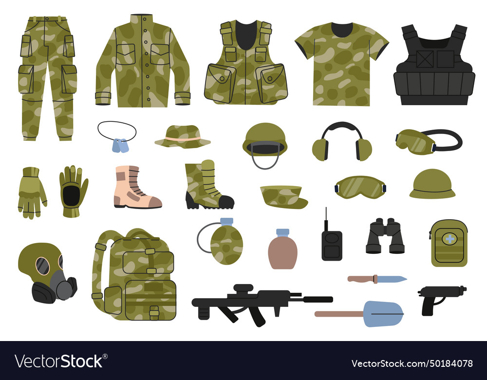 Military equipment soldiers uniform camouflage Vector Image