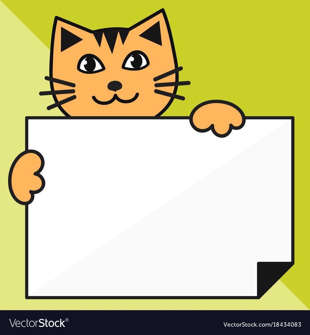 Cat with sheet of paper on green background Vector Image