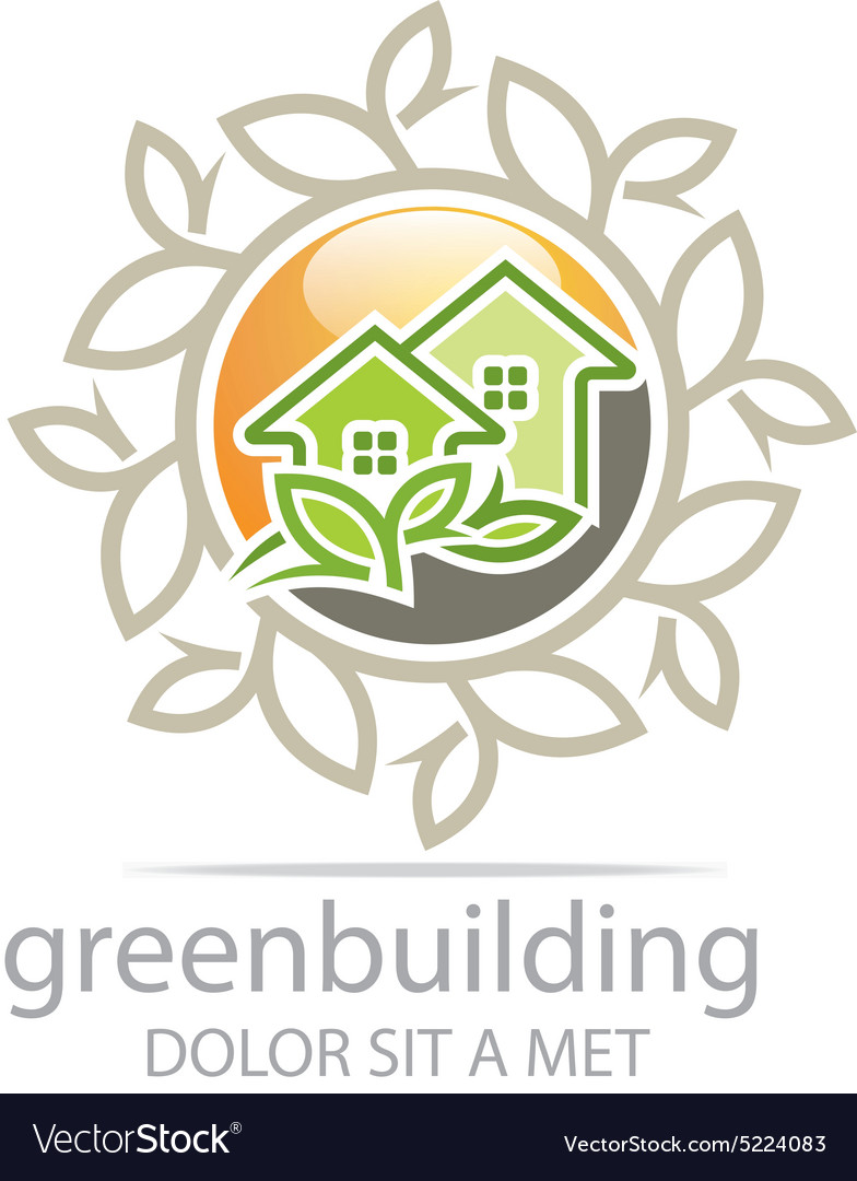 Green building leaves house symbol