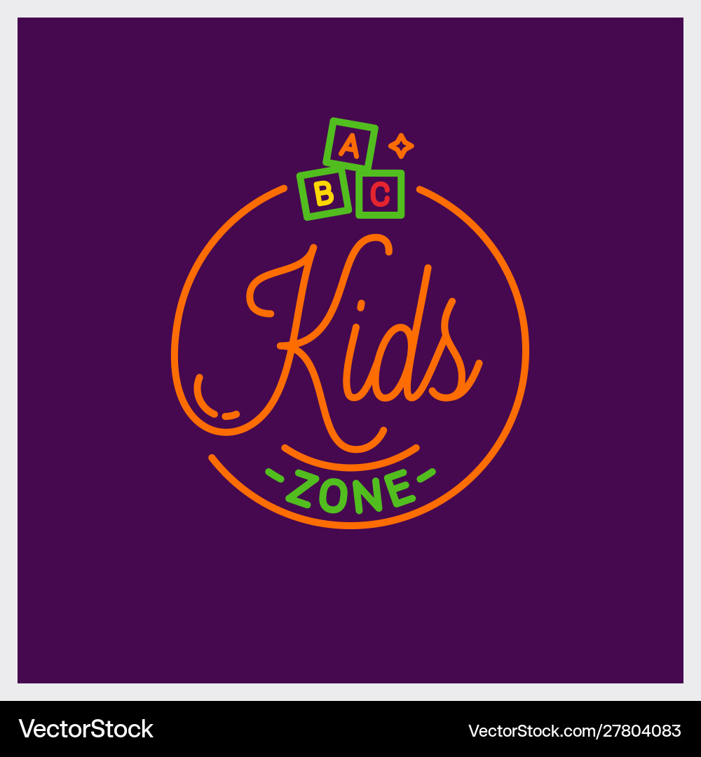 Kids zone logo round linear toys Royalty Free Vector Image