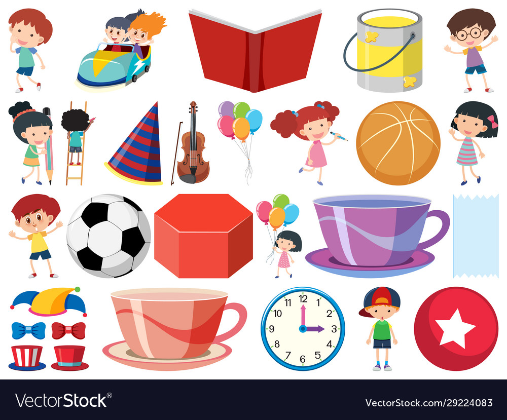 Set isolated objects theme children and toys