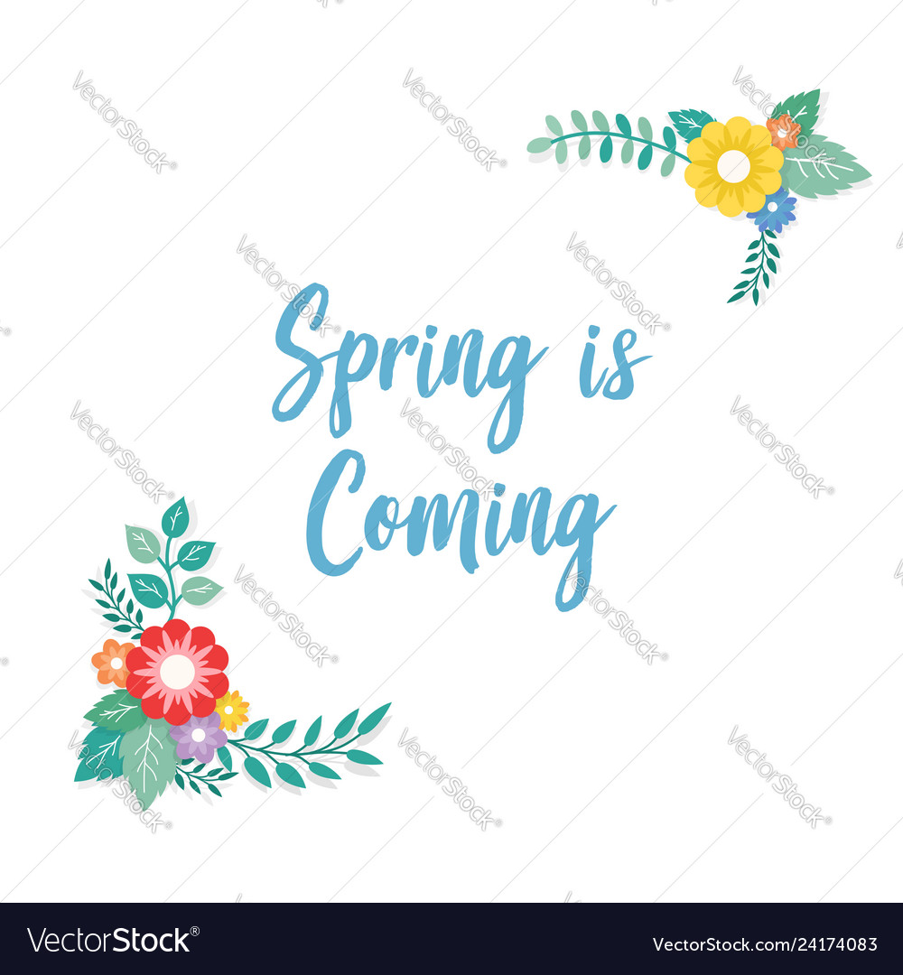Spring is coming text with frame of bouquet Vector Image