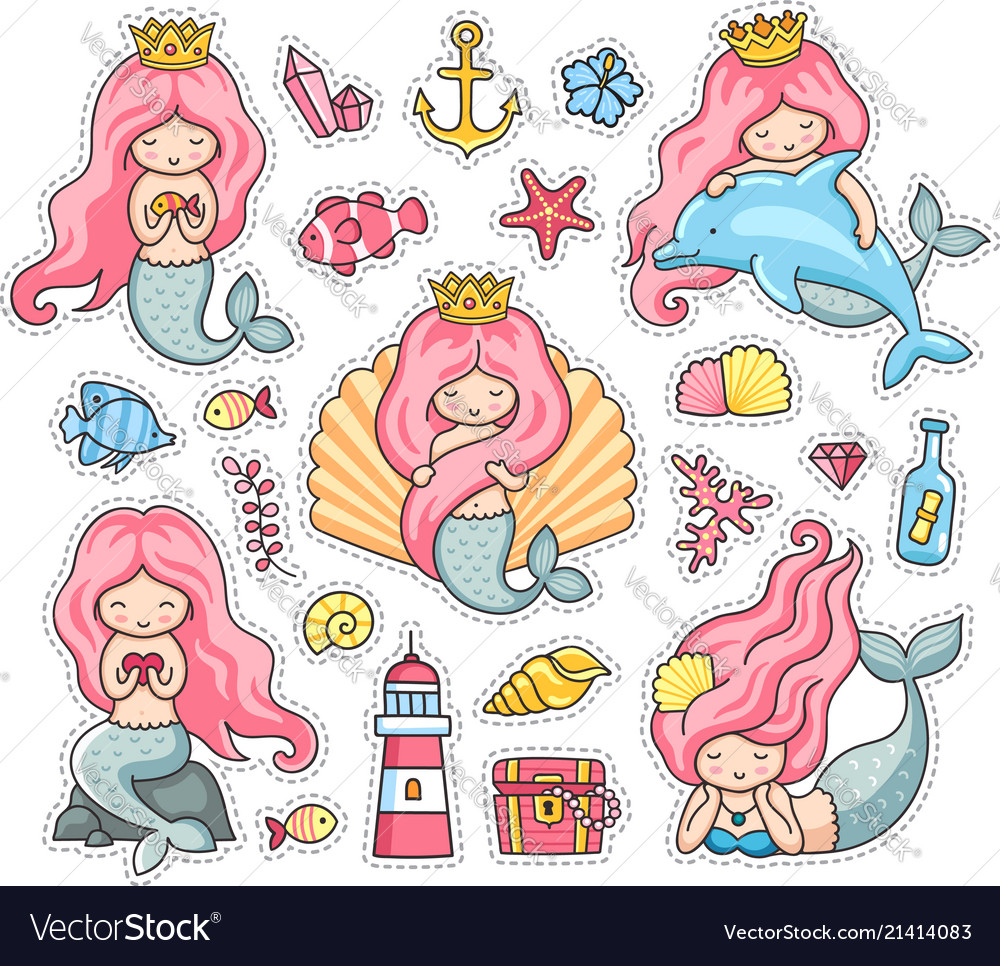 Under the sea set of cartoon stickers patches Vector Image