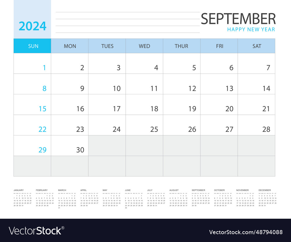 Calendar 2024 year template september layout Vector Image