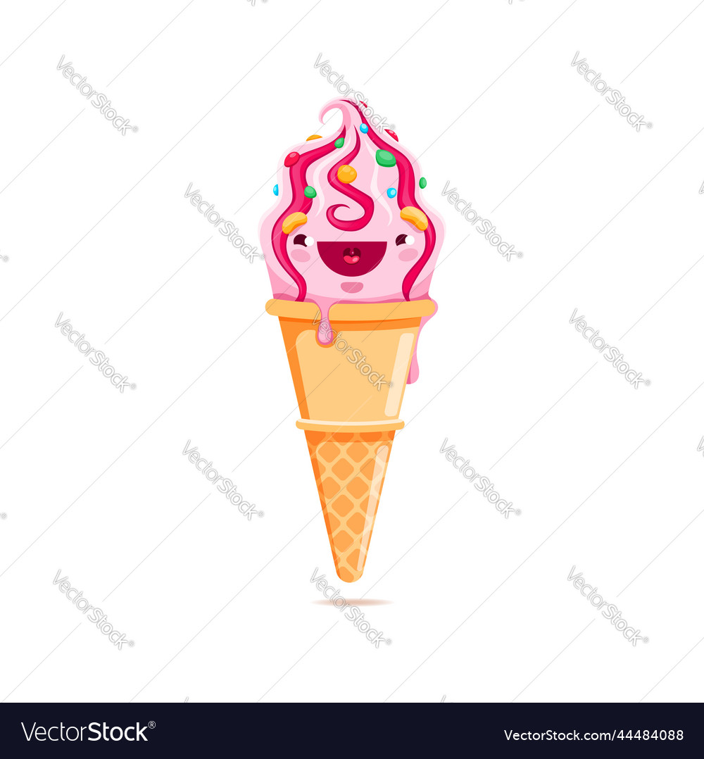 Cartoon ice cream cone character cute icecream Vector Image