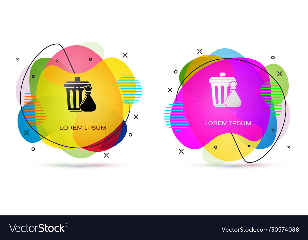 Farbe Müll Dose und Müllbeutel Icon isoliert