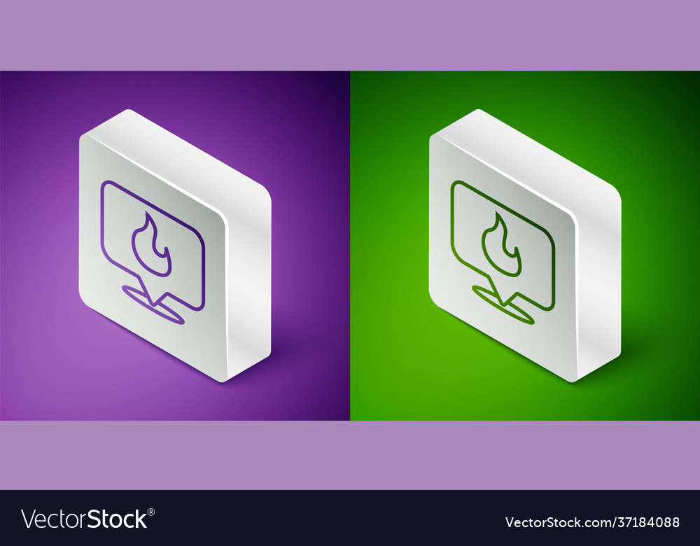 Isometric line map pointer with fire flame icon