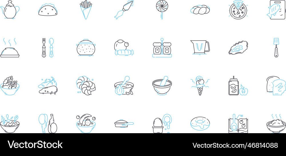 Tableware linear icons set plate bowl glass Vector Image