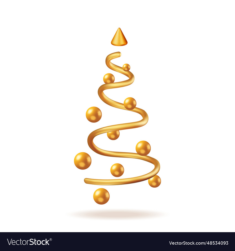 3d christmas tree with gold spiral and balls