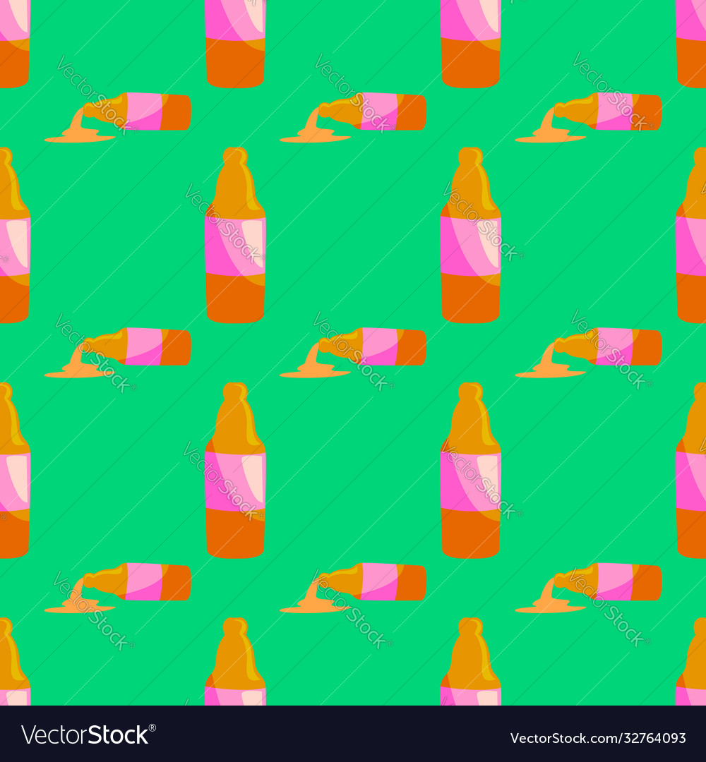 Beer in bottle seamless pattern on green