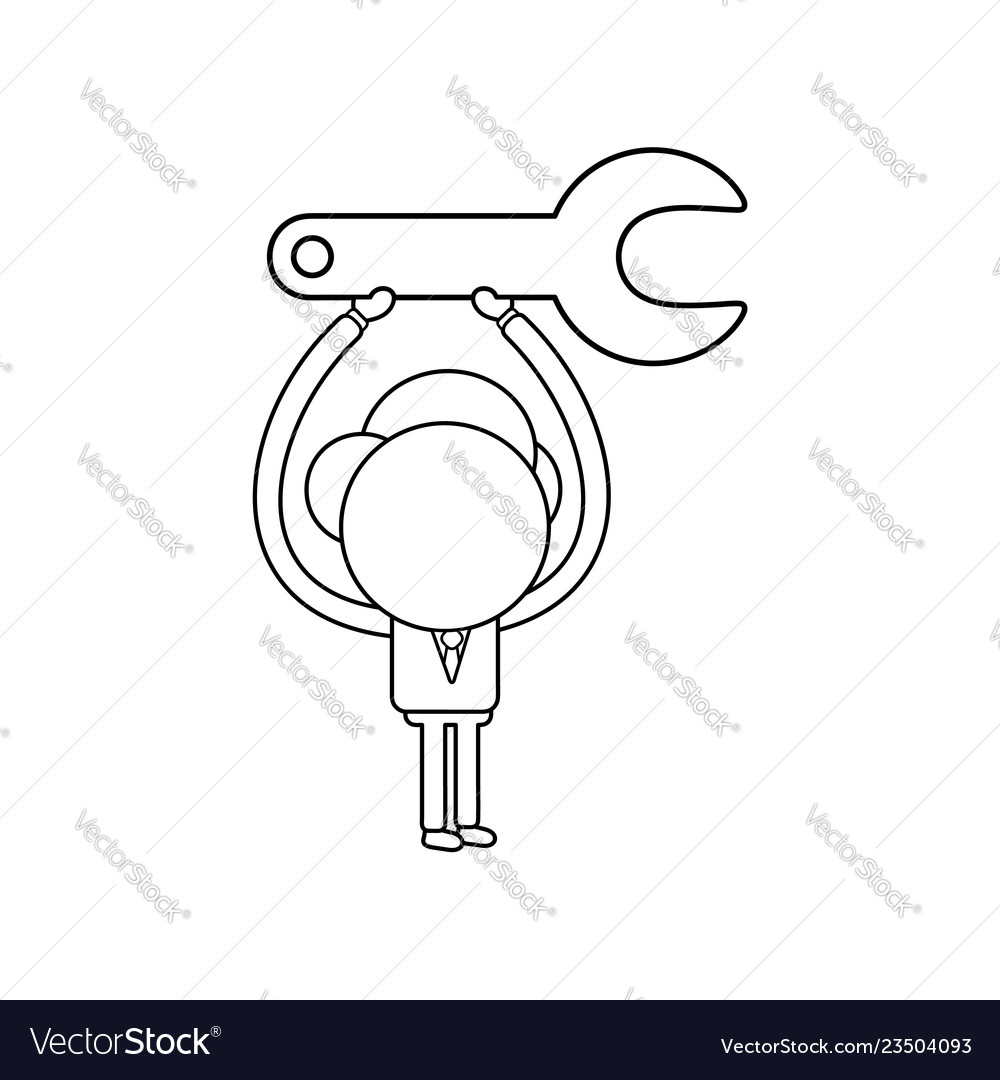 Businessman character holding up spanner black