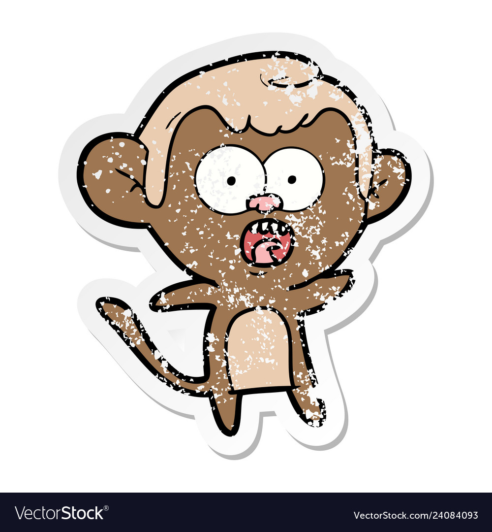 Distressed sticker of a cartoon shocked monkey Vector Image