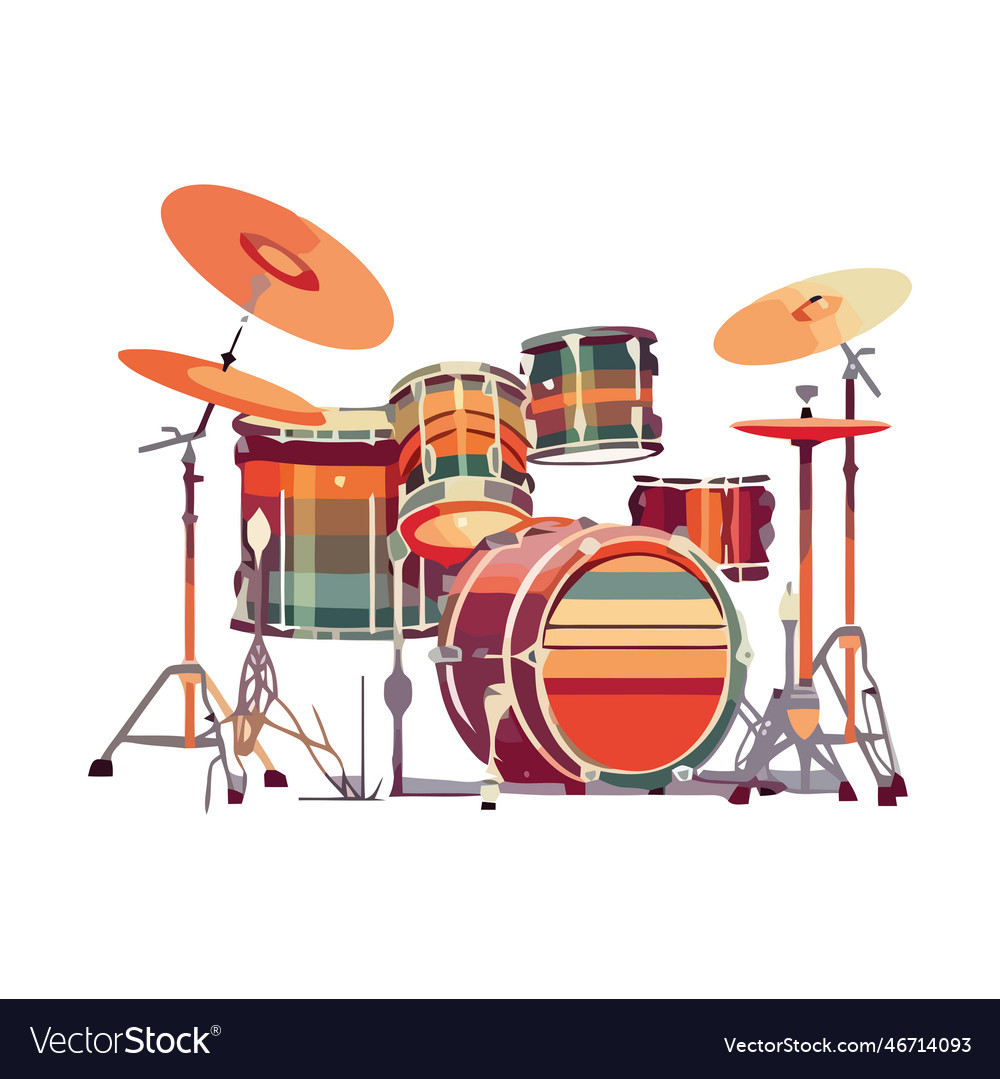 Drummer playing percussion kit on modern stage Vector Image