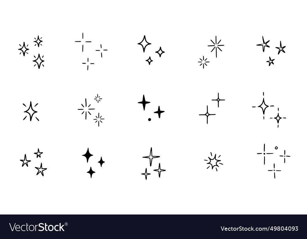 Hand drawn star sparkle shine of doodle set star Vector Image