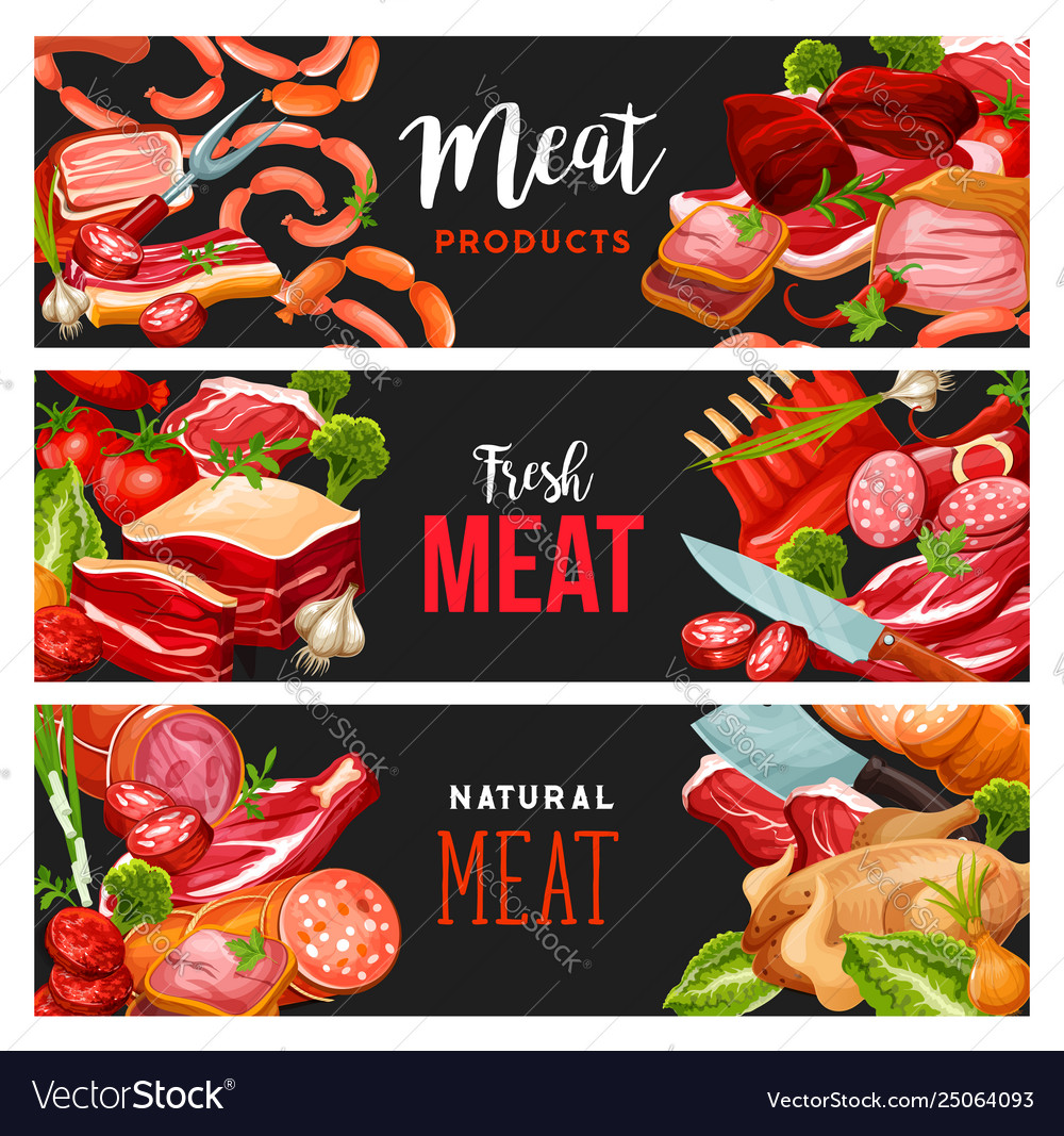 Meat sausages beef and pork gourmet butcher shop Vector Image