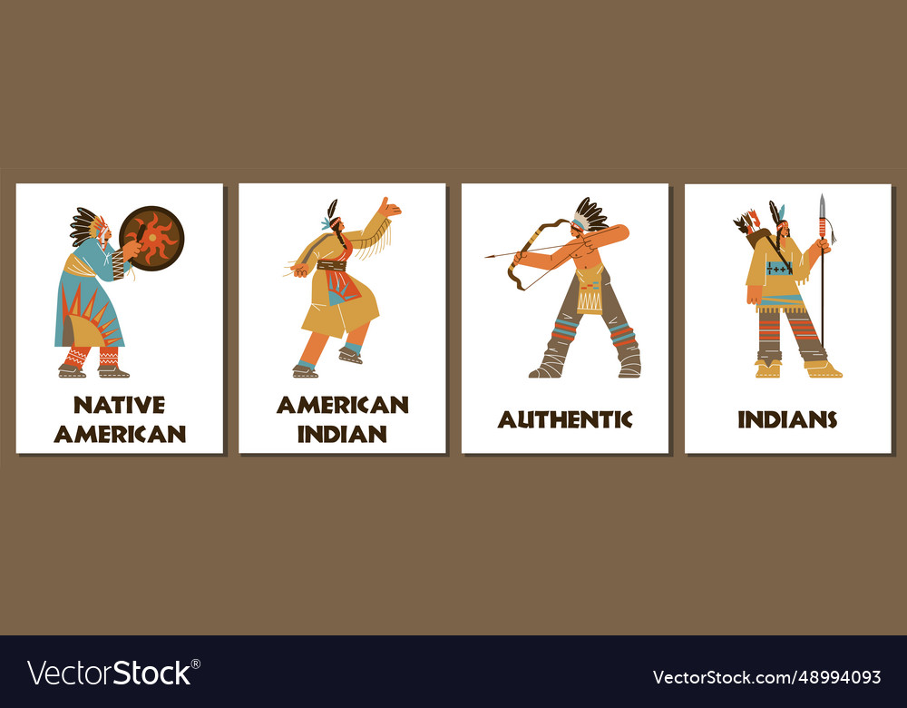 Native american posters set tribal people Vector Image