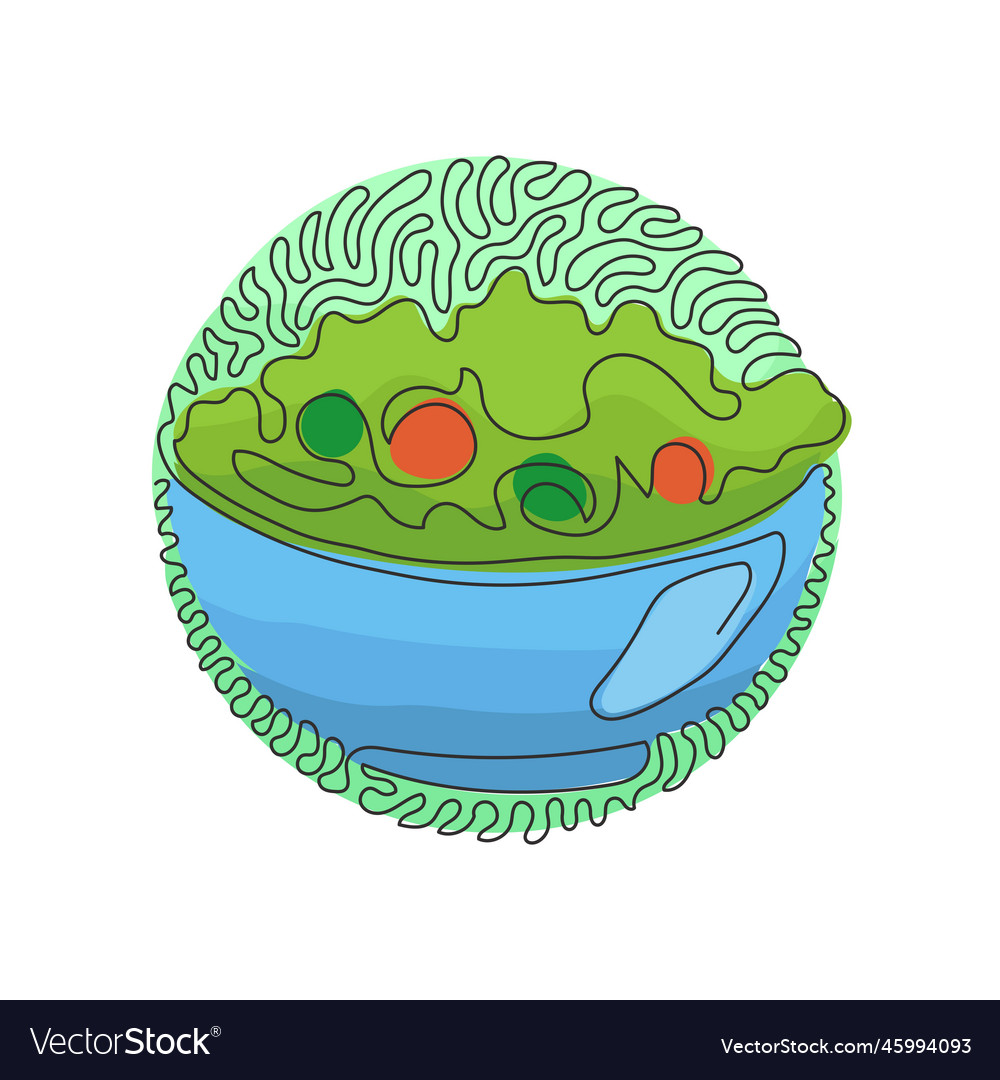 Single continuous line drawing green salad Vector Image