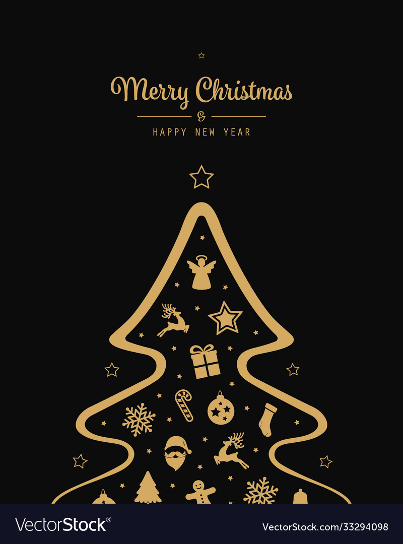 Christmas tree gold elements black background