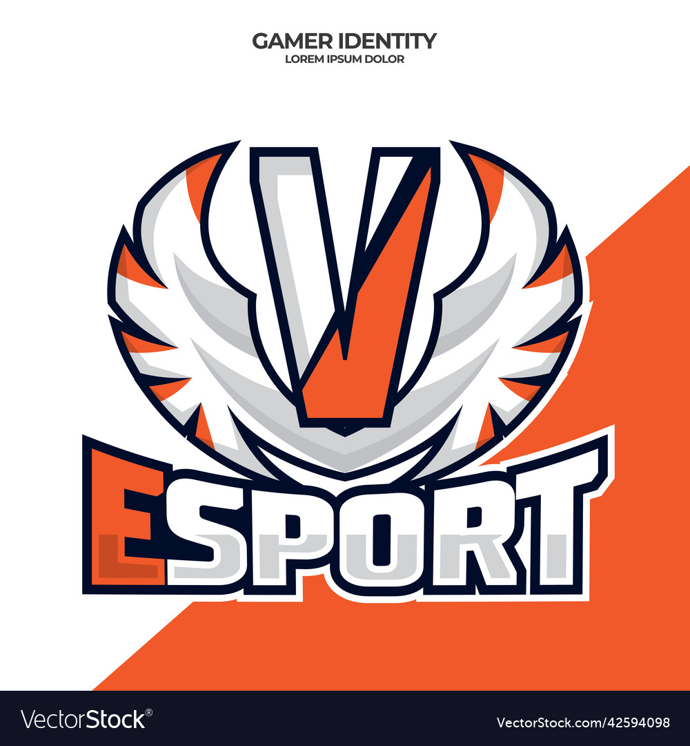 Eagle wing esport logo letter v design template