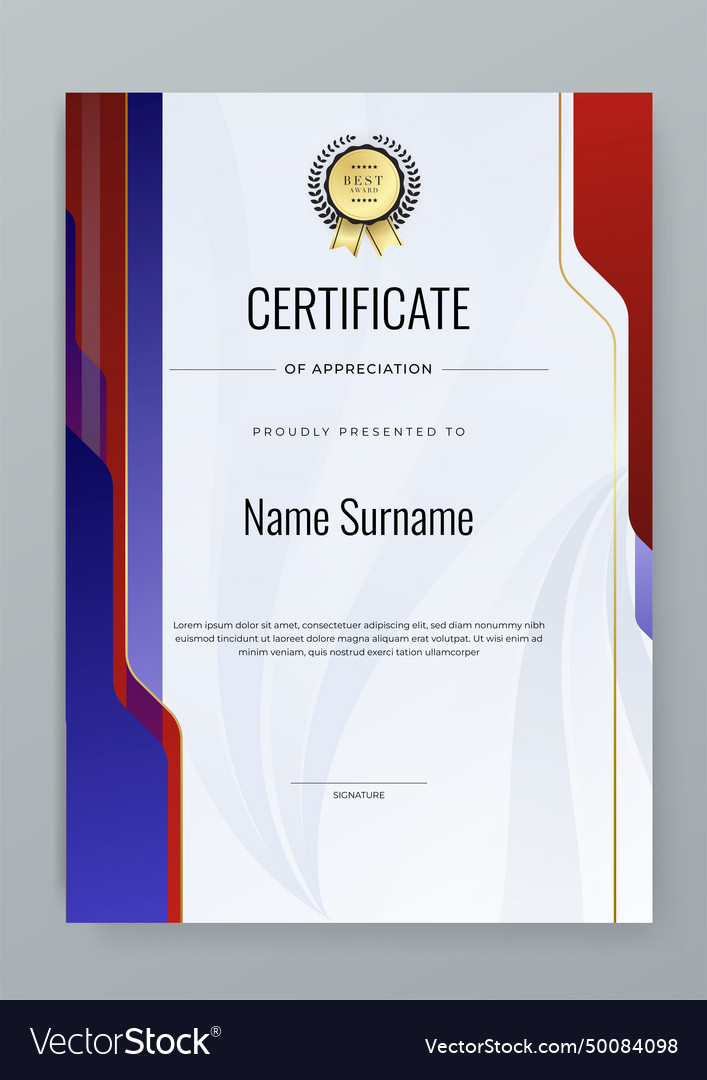 Red and blue certificate of appreciation border Vector Image