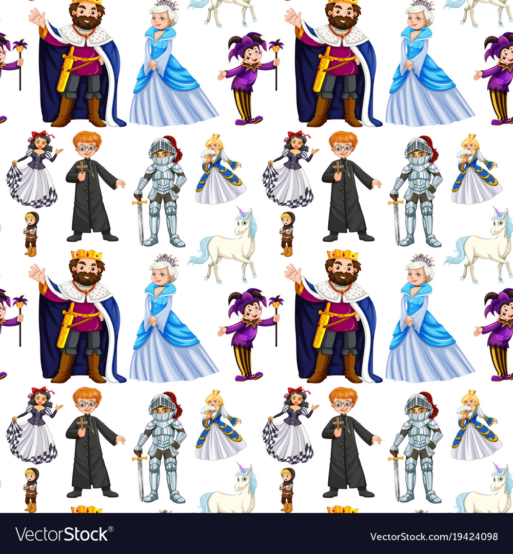 Seamless Design With Fairytale Characters Vector Image