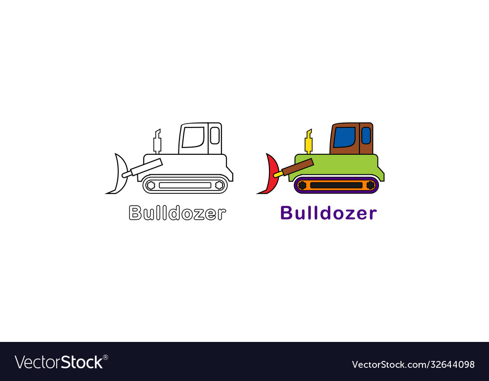 Simple 2d bulldozer coloring books for kids