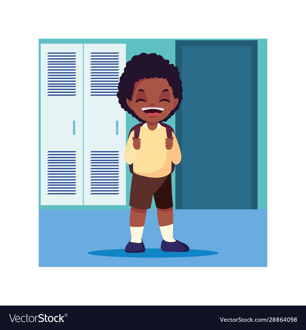 Student Boy In School Corridor With Lockers Back Vector Image