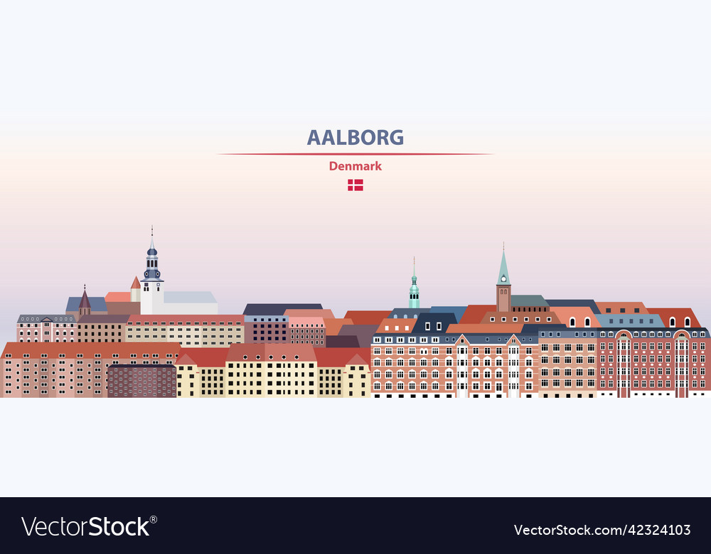 Aalborg cityscape on sunset sky background