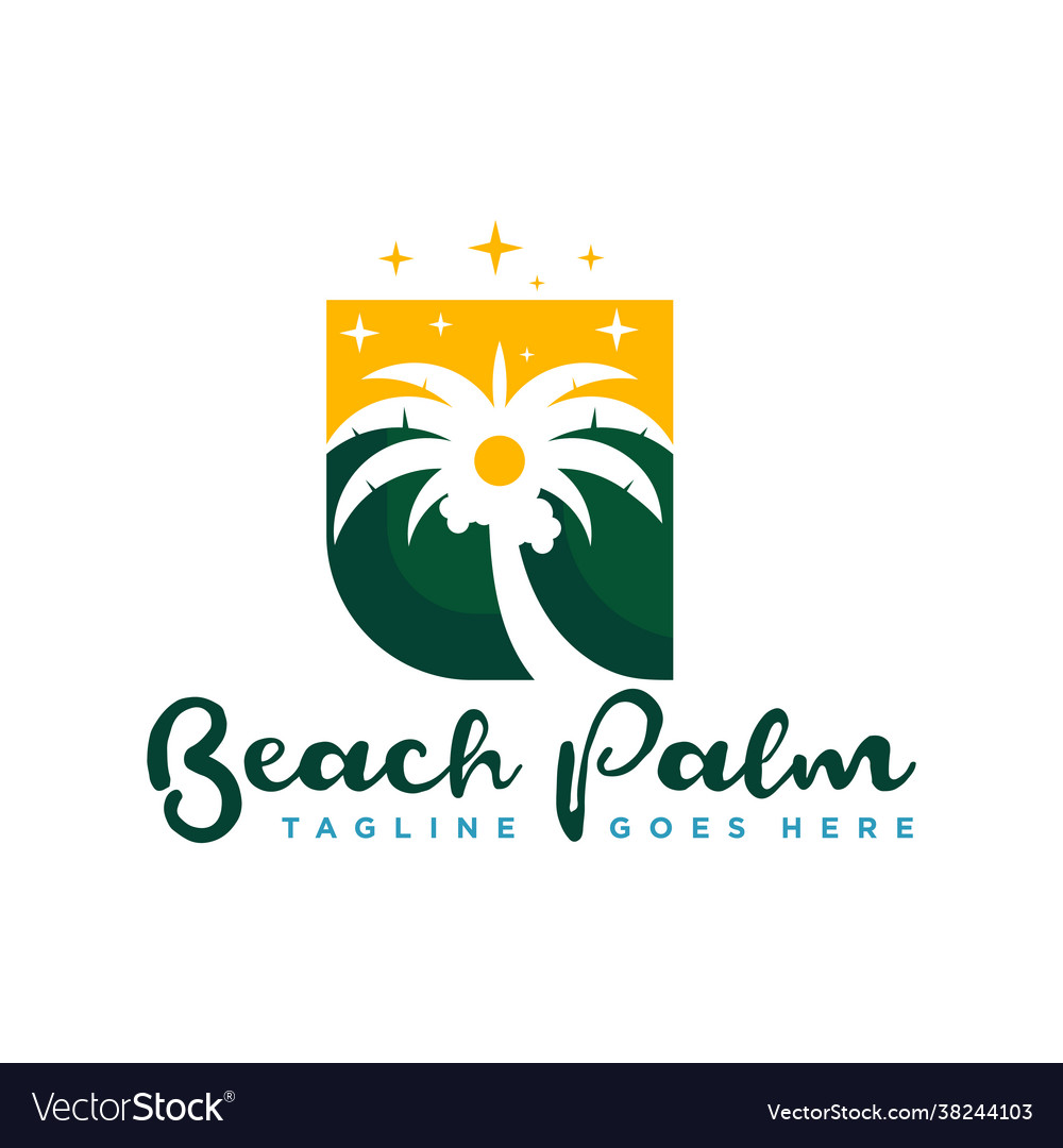 Coconut tree logo with beach view Royalty Free Vector Image