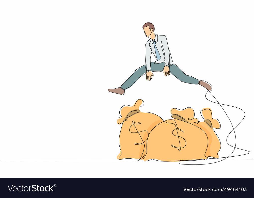 Single one line drawing businessman jump over Vector Image