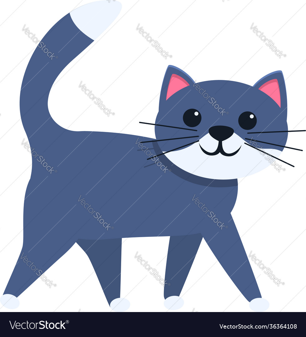 Cute Cartoon Little Baby Cat Icon. Cat Standing on the Floor with