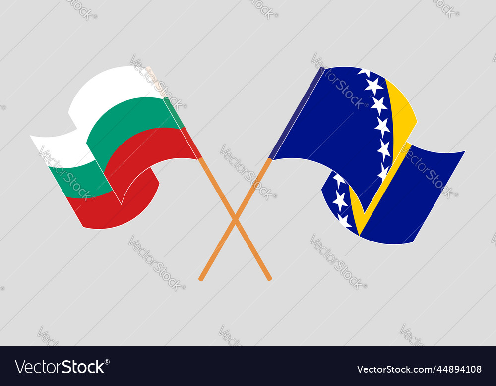 Crossed and waving flags of bulgaria and bosnia Vector Image