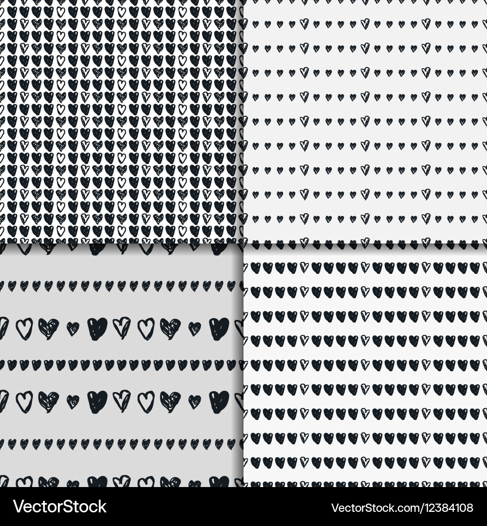 Doodle seamless pattern set with hearts Royalty Free Vector