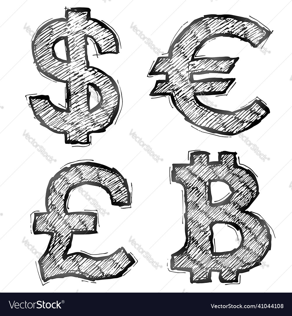 Hand drawn money symbols with hatching