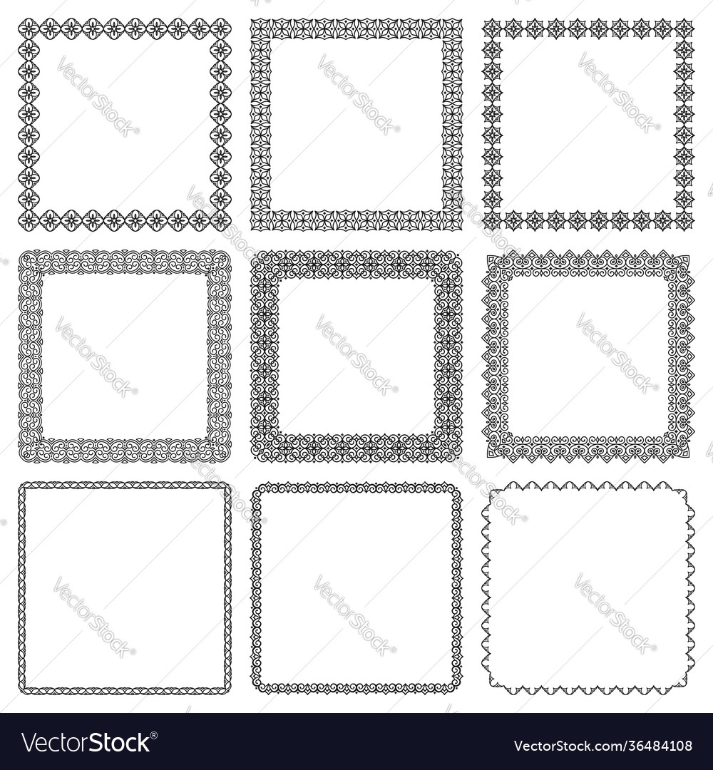 Set square frames with oriental motif vector image Set square frames with oriental motif