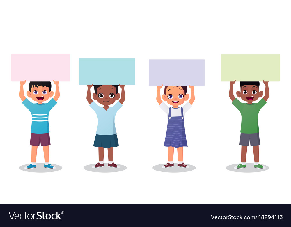 Cartoon children holding up blank sign paper