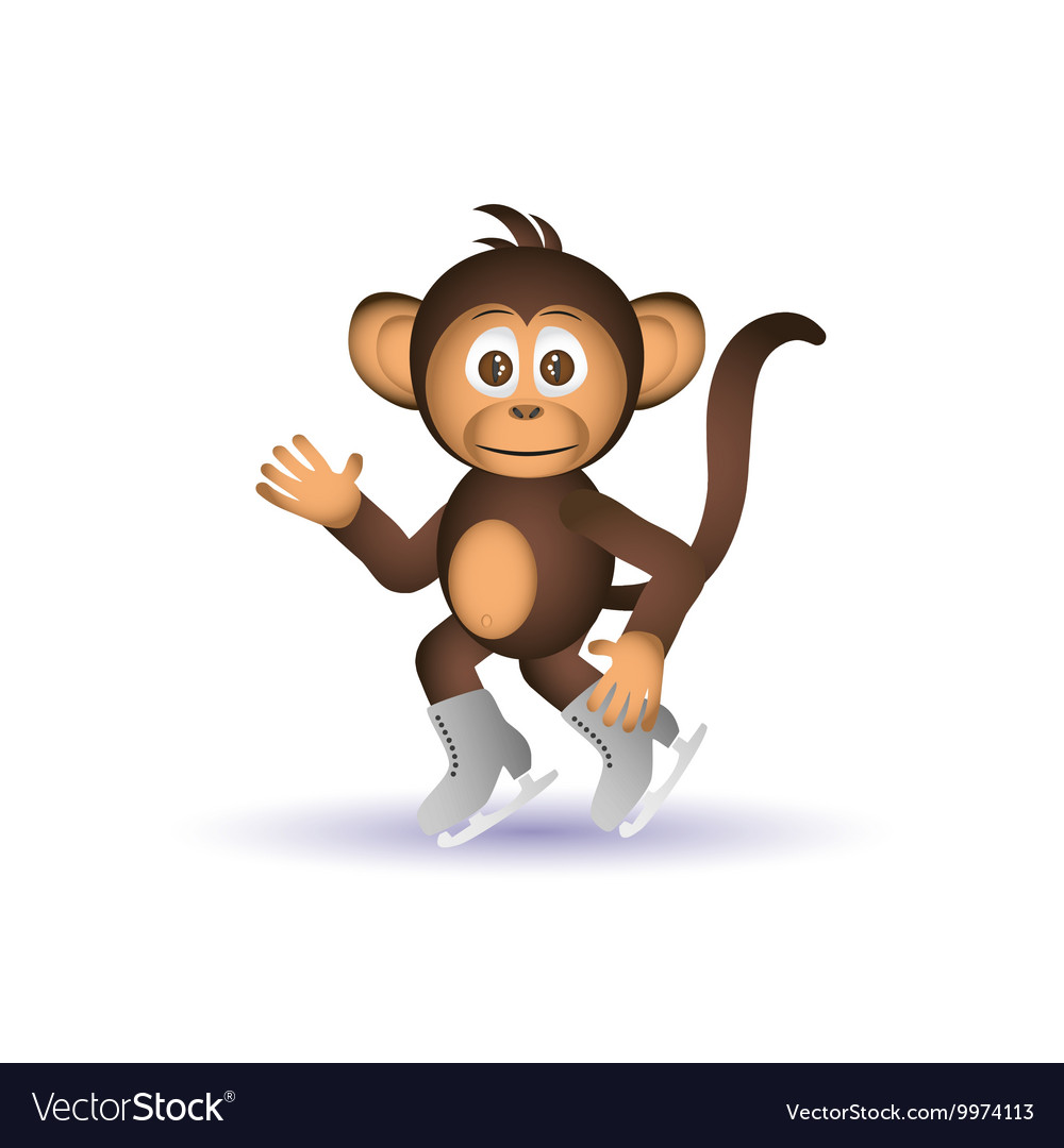 Cute chimpanzee ice skate winter sport little