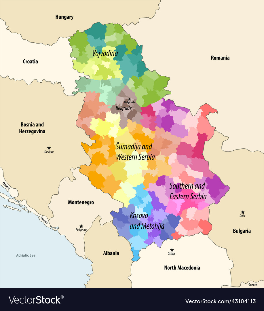 Districts and municipalities of serbia colored Vector Image