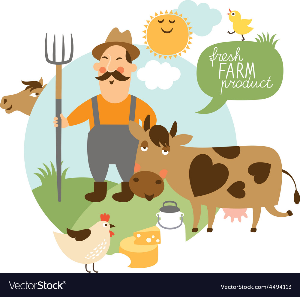 Farmer And His Farm Royalty Free Vector Image Vectorstock