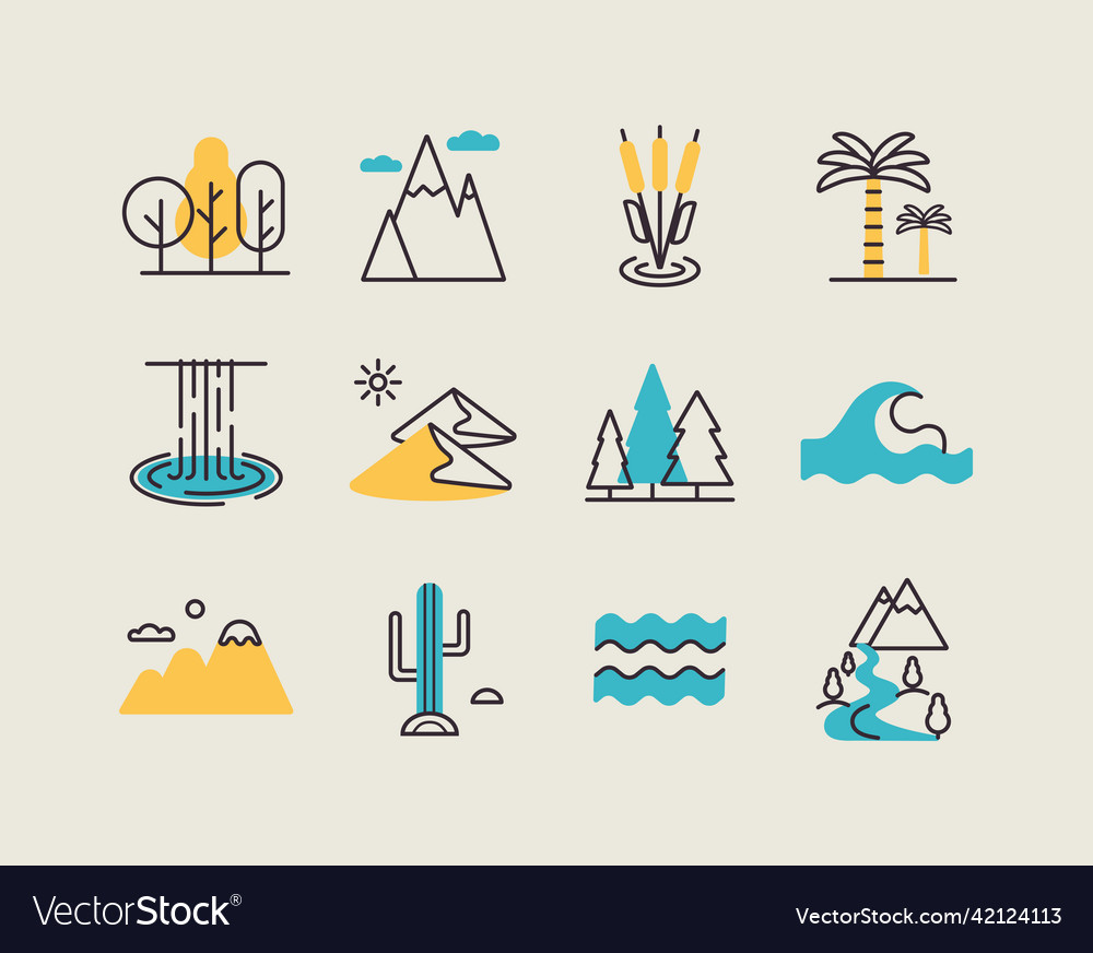 Nature icons set landscape sign