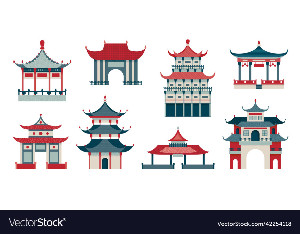 Asian style buildings korean houses and chinese Vector Image