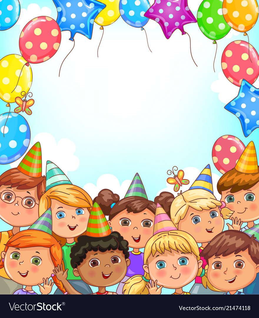 Blank holiday banner with balloons and funny kids Vector Image