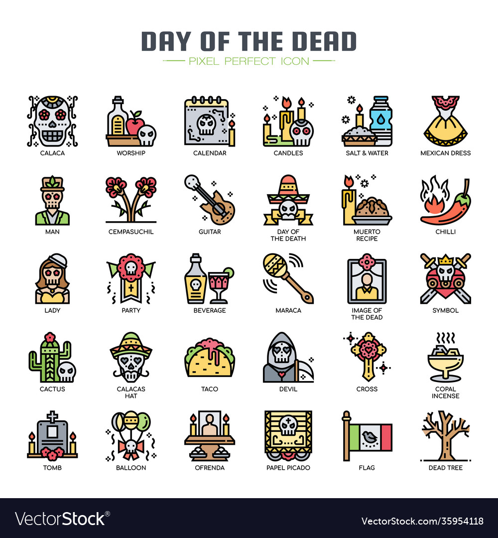 Day dead thin line and pixel perfect icons Vector Image