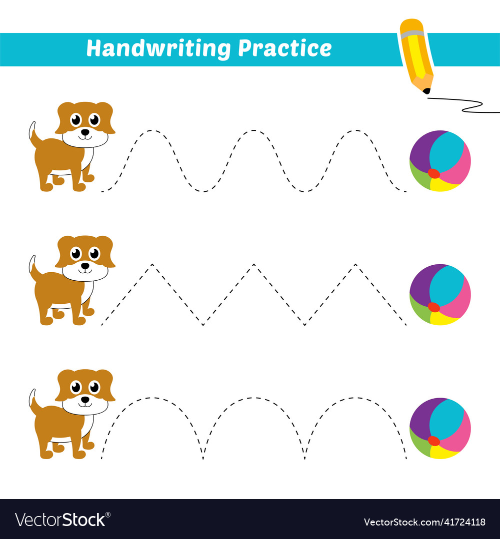 Handwriting practice for kids with dog and ball