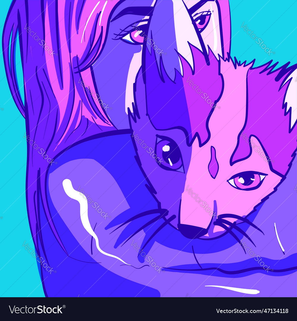 Neon of a young woman holding a cat Royalty Free Vector