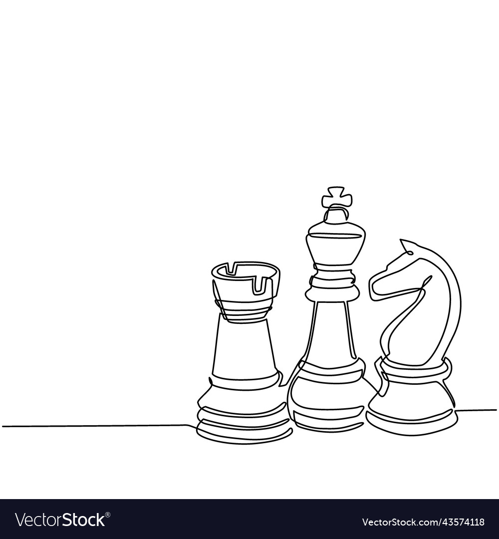 Continuous One Line Drawing Of Chess Pieces Minimalist Design