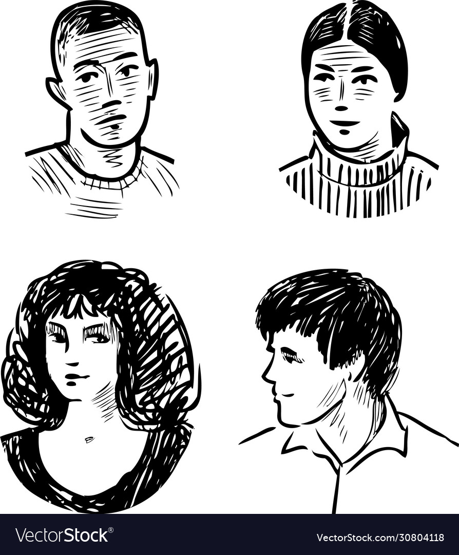 Sketches faces various young people