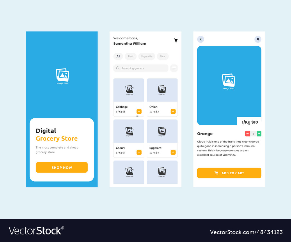 Grocery user interface design template Royalty Free Vector