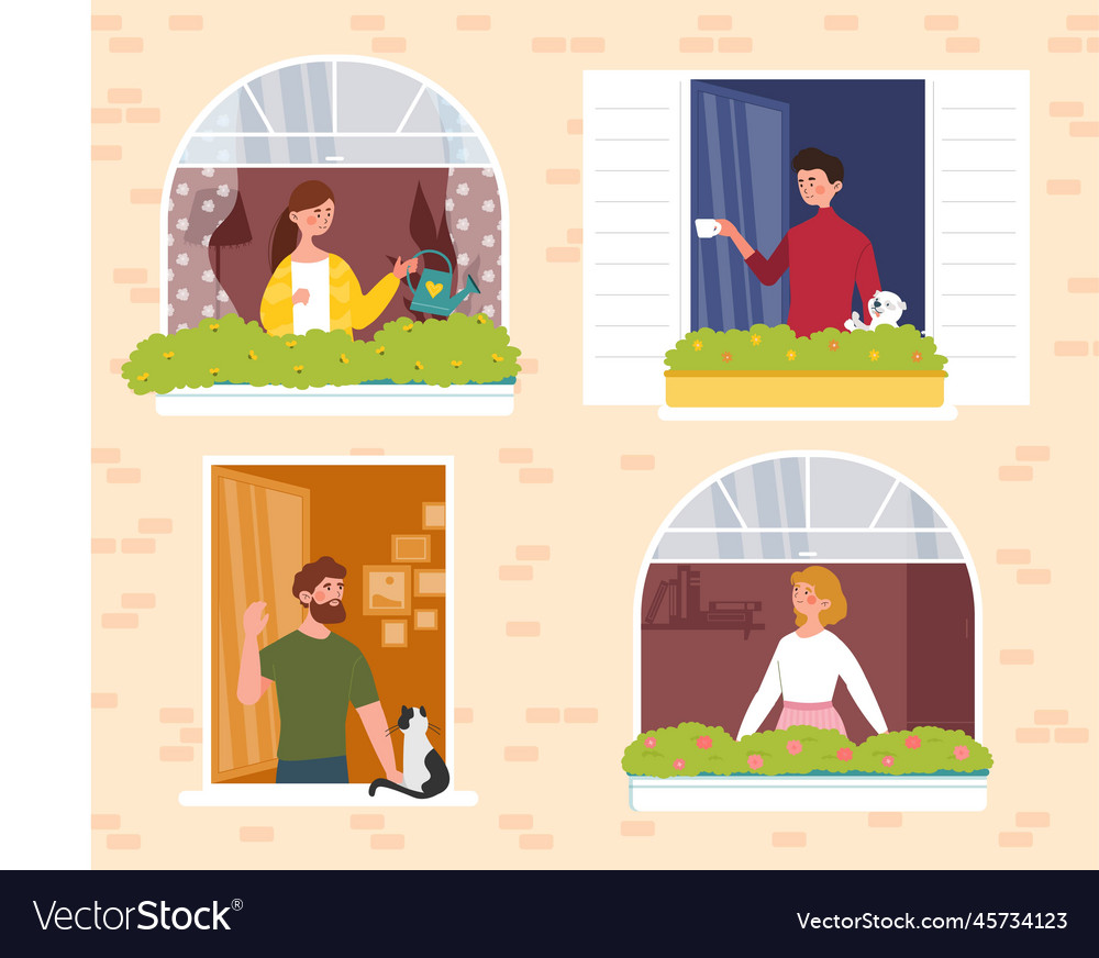 Neighbors In Open Window Royalty Free Vector Image