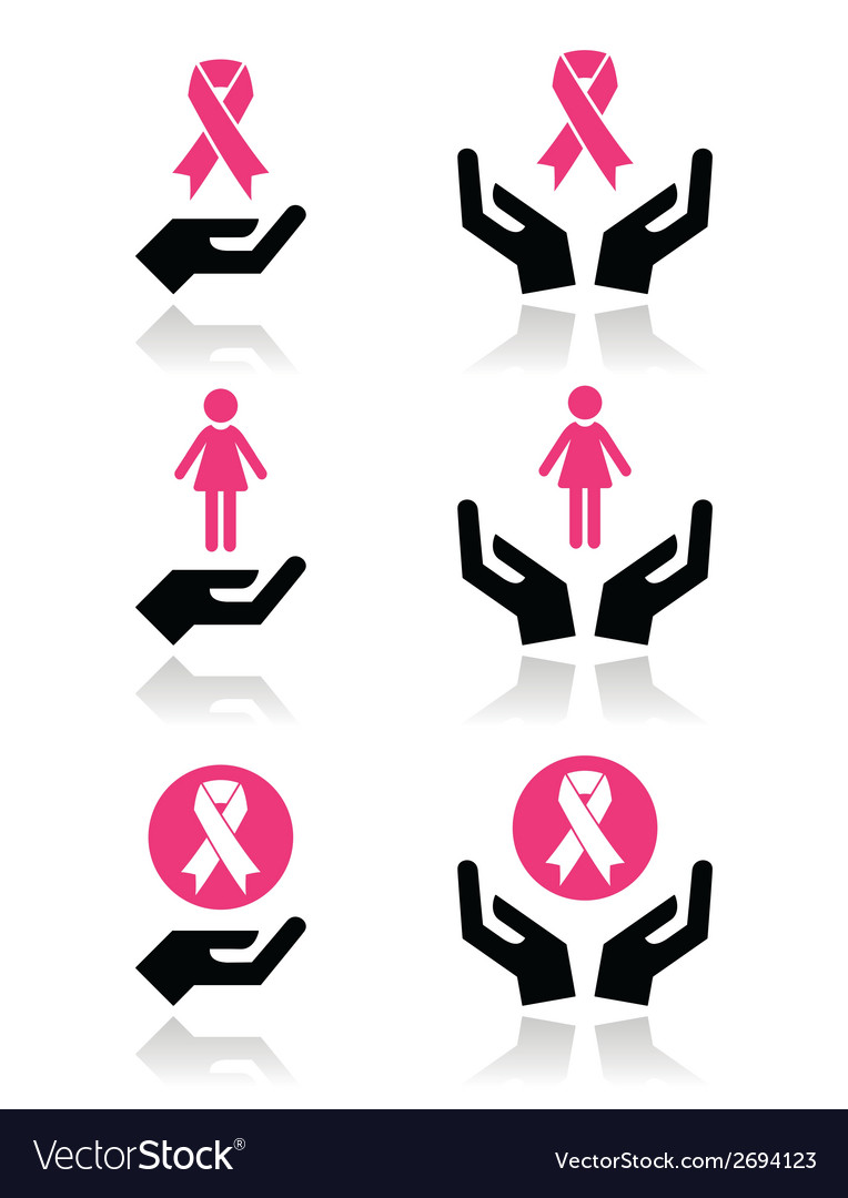 Pink Ribbons Breast Cancer Awareness With Hands Vector Image 1232